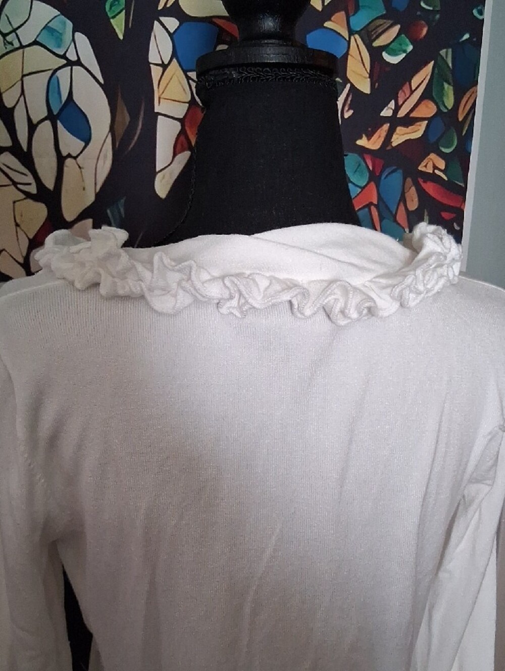 Tribal White Long Sleeve Ruffle-Trim Top - Picture 9 of 11